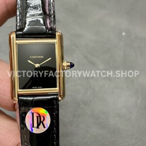 DR Factory Cartier Tank Louis Cartier WGTA0091 25.5mm Rose Gold Black Leather Strap Black Dial (1) DR Factory Cartier Tank Louis WGTA0091 black dial leather strap