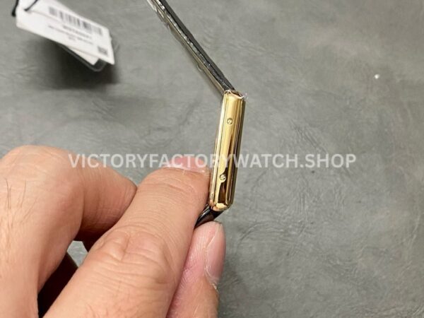 DR Factory Cartier Tank Louis WGTA0091 25.5mm Rose Gold Black Leather Strap Black Dial