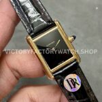 DR Factory Cartier Tank Louis WGTA0091 25.5mm Rose Gold Black Leather Strap Black Dial
