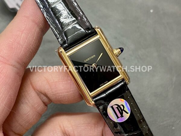 DR Factory Cartier Tank Louis WGTA0091 25.5mm Rose Gold Black Leather Strap Black Dial