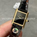 DR Factory Cartier Tank Louis WGTA0091 25.5mm Rose Gold Black Leather Strap Black Dial