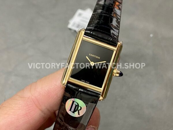 DR Factory Cartier Tank Louis WGTA0091 25.5mm Rose Gold Black Leather Strap Black Dial