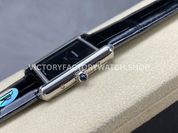 DR Factory Cartier Tank Louis WSTA0071 22mm Steel Black Leather Strap Black Dial