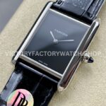 DR Factory Cartier Tank Louis WSTA0071 22mm Steel Black Leather Strap Black Dial