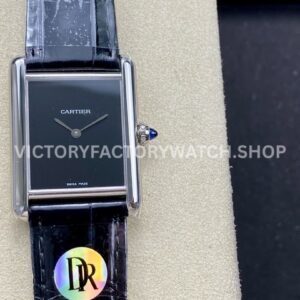 DR Factory Cartier Tank Louis Cartier WSTA0071 22mm Steel Black Leather Strap Black Dial (8) DR Factory Cartier Tank Louis WSTA0071 black dial leather strap
