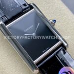 DR Factory Cartier Tank Louis WSTA0071 22mm Steel Black Leather Strap Black Dial