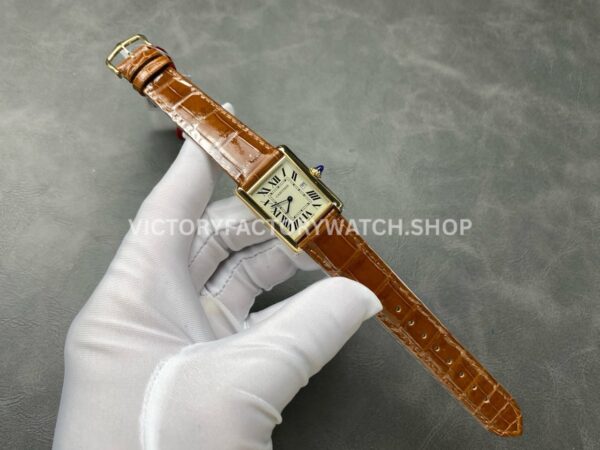 DR Factory Cartier Tank Louis W1529756 25.5mm Yellow Gold Brown Leather Strap Roman numerals Silver Dial (4) DR Factory Cartier Tank Louis W1529756 25.5mm Yellow Gold Brown Leather Strap Roman numerals Silver Dial