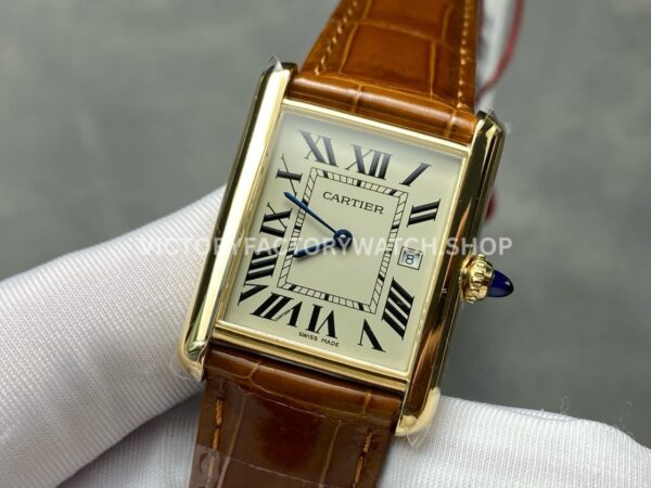 DR Factory Cartier Tank Louis W1529756 25.5mm Yellow Gold Brown Leather Strap Roman numerals Silver Dial (5) DR Factory Cartier Tank Louis W1529756 25.5mm Yellow Gold Brown Leather Strap Roman numerals Silver Dial