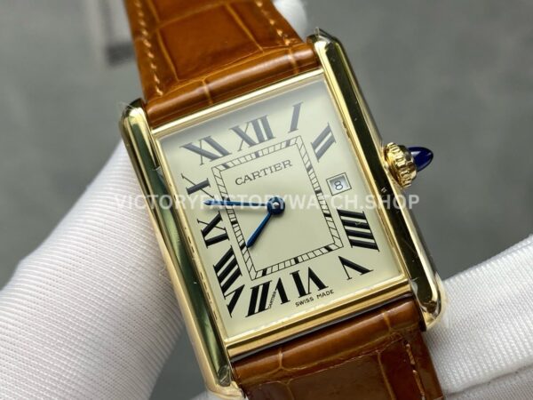 DR Factory Cartier Tank Louis W1529756 25.5mm Yellow Gold Brown Leather Strap Roman numerals Silver Dial (6) DR Factory Cartier Tank Louis W1529756 25.5mm Yellow Gold Brown Leather Strap Roman numerals Silver Dial