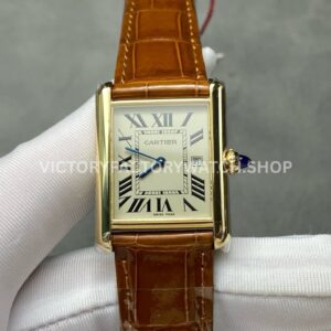 DR Factory Cartier Tank Louis W1529756 25.5mm Yellow Gold Brown Leather Strap Roman numerals Silver Dial (8) DR Factory Cartier Tank Louis W1529756 silver dial brown leather strap