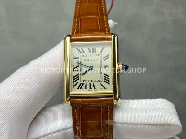 DR Factory Cartier Tank Louis W1529756 25.5mm Yellow Gold Brown Leather Strap Roman numerals Silver Dial (8) DR Factory Cartier Tank Louis W1529756 silver dial brown leather strap