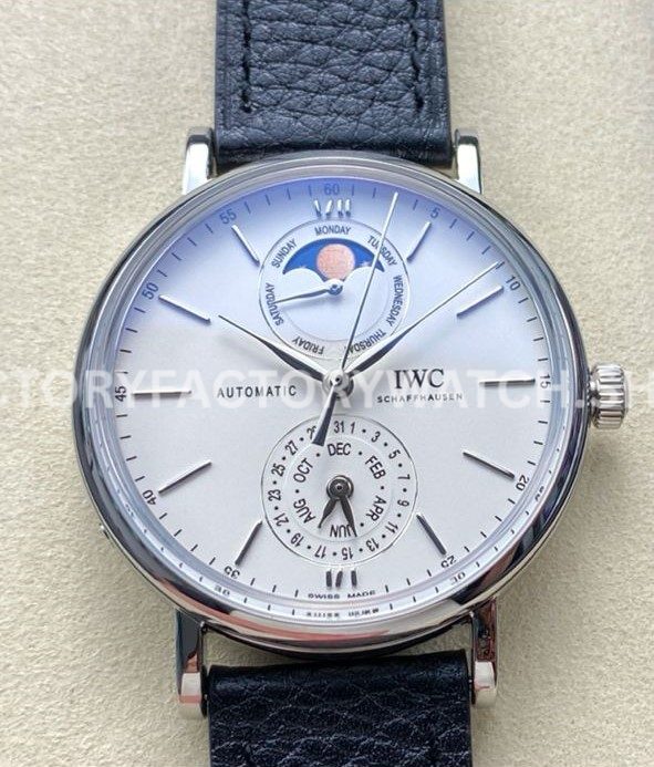 GR Factory IWC Portofino Complete Calendar IW359001 41mm Steel Leather Strap White Dial (3) GR Factory IWC Portofino Complete Calendar IW359001 41mm white dial replica watch