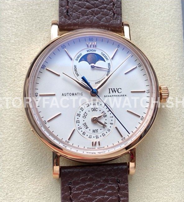 GR Factory IWC Portofino Complete Calendar IW359002 41mm Rose Gold Leather Strap White Dial (9) GR Factory IWC Portofino Complete Calendar IW359002 41mm white dial replica watch