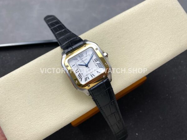 J12 Factory Cartier Santos W2SA0016 35.1mm Black Leather Strap Yellow Gold Bezel Roman Numerals Silver Dial (2) J12 Factory Cartier Santos W2SA0016 35.1mm Black Leather Strap Yellow Gold Bezel Roman Numerals Silver Dial