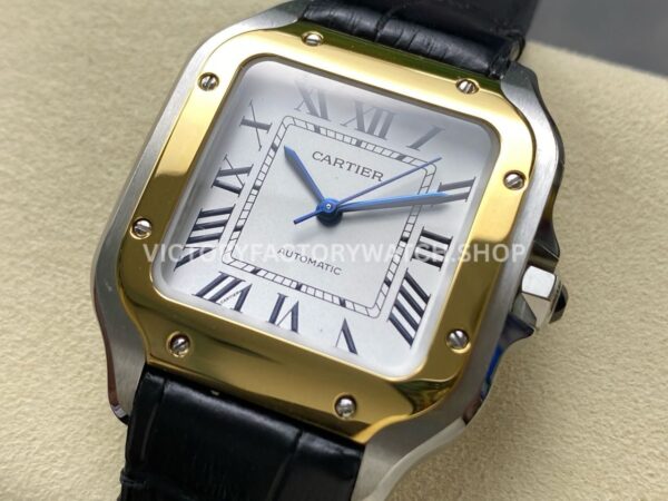 J12 Factory Cartier Santos W2SA0016 35.1mm Black Leather Strap Yellow Gold Bezel Roman Numerals Silver Dial (4) J12 Factory Cartier Santos W2SA0016 35.1mm Black Leather Strap Yellow Gold Bezel Roman Numerals Silver Dial