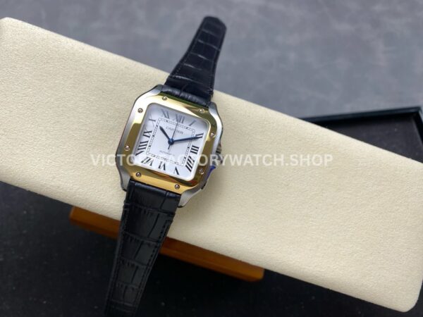 J12 Factory Cartier Santos W2SA0016 35.1mm Black Leather Strap Yellow Gold Bezel Roman Numerals Silver Dial (6) J12 Factory Cartier Santos W2SA0016 35.1mm Black Leather Strap Yellow Gold Bezel Roman Numerals Silver Dial