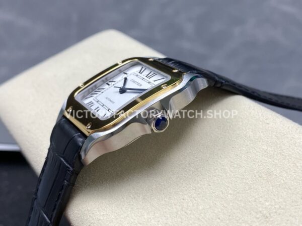 J12 Factory Cartier Santos W2SA0016 35.1mm Black Leather Strap Yellow Gold Bezel Roman Numerals Silver Dial (8) J12 Factory Cartier Santos W2SA0016 35.1mm Black Leather Strap Yellow Gold Bezel Roman Numerals Silver Dial