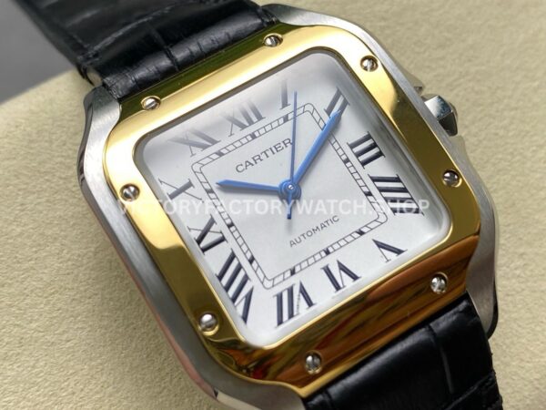J12 Factory Cartier Santos W2SA0016 35.1mm Black Leather Strap Yellow Gold Bezel Roman Numerals Silver Dial (9) J12 Factory Cartier Santos W2SA0016 35.1mm Black Leather Strap Yellow Gold Bezel Roman Numerals Silver Dial