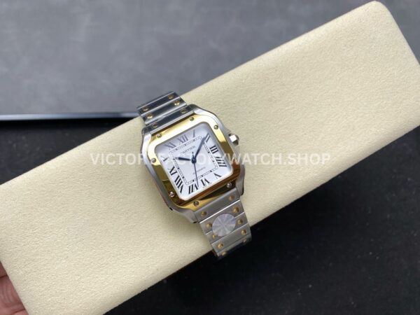 J12 Factory Cartier Santos W2SA0016 35.1mm Full Steel Yellow Gold Bezel Roman Numerals Silver Dial (1) J12 Factory Cartier Santos W2SA0016 35.1mm Full Steel Yellow Gold Bezel Roman Numerals Silver Dial