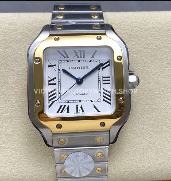 J12 Factory Cartier Santos W2SA0016 35.1mm Full Steel Yellow Gold Bezel Roman Numerals Silver Dial (10) J12 Factory Cartier Santos W2SA0016 silver dial yellow gold bezel
