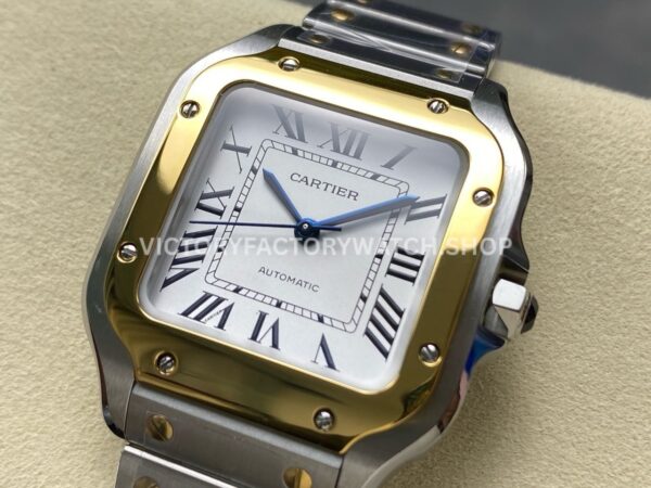 J12 Factory Cartier Santos W2SA0016 35.1mm Full Steel Yellow Gold Bezel Roman Numerals Silver Dial (3) J12 Factory Cartier Santos W2SA0016 35.1mm Full Steel Yellow Gold Bezel Roman Numerals Silver Dial