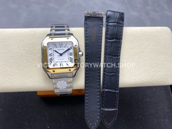 J12 Factory Cartier Santos W2SA0016 35.1mm Full Steel Yellow Gold Bezel Roman Numerals Silver Dial (6) J12 Factory Cartier Santos W2SA0016 35.1mm Full Steel Yellow Gold Bezel Roman Numerals Silver Dial