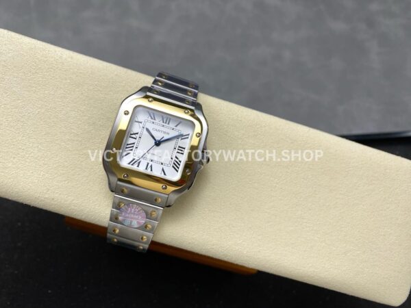 J12 Factory Cartier Santos W2SA0016 35.1mm Full Steel Yellow Gold Bezel Roman Numerals Silver Dial (8) J12 Factory Cartier Santos W2SA0016 35.1mm Full Steel Yellow Gold Bezel Roman Numerals Silver Dial
