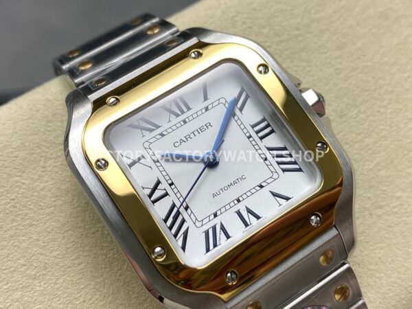 J12 Factory Cartier Santos W2SA0016 35.1mm Full Steel Yellow Gold Bezel Roman Numerals Silver Dial (9) J12 Factory Cartier Santos W2SA0016 35.1mm Full Steel Yellow Gold Bezel Roman Numerals Silver Dial