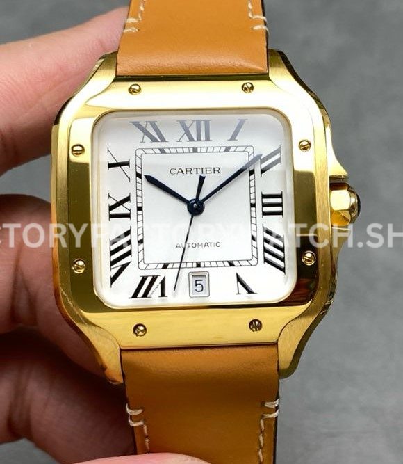J12 Factory Cartier Santos WGSA0029 39.8mm Brown Leather Strap Roman Numerals White Dial (10) J12 Factory Cartier Santos WGSA0029 white dial brown leather strap