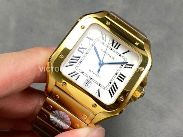 J12 Factory Cartier Santos WGSA0029 39.8mm Full Yellow Gold Roman Numerals White Dial