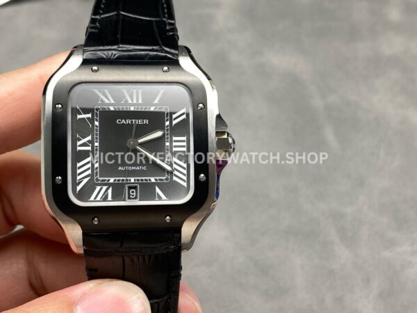 J12 Factory Cartier Santos WSSA0037 39.8mm Black Bezel Roman Numerals Grey Dial (2) J12 Factory Cartier Santos WSSA0037 grey dial black bezel