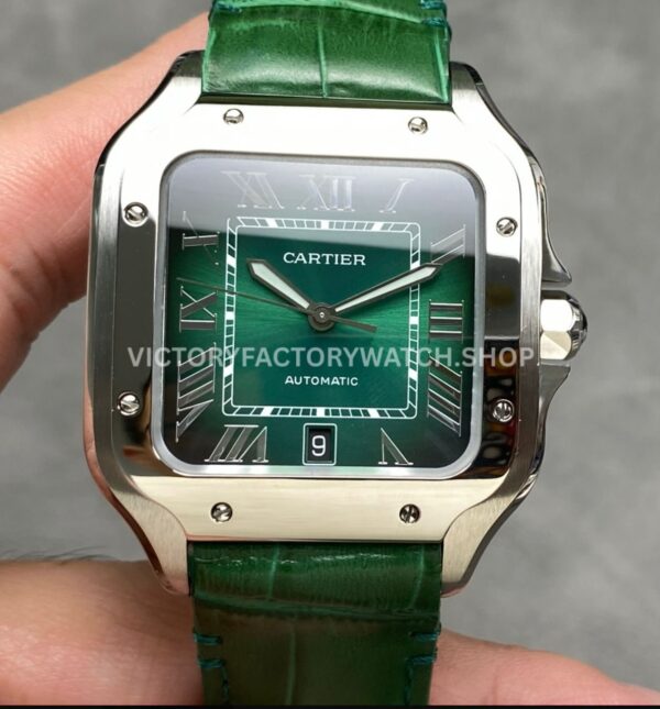 J12 Factory Cartier Santos WSSA0062 39.8mm Green Leather Strap Roman Numerals Green Dial (7) J12 Factory Cartier Santos WSSA0062 green dial green leather strap