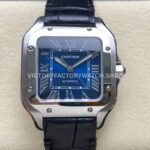 J12 Factory Cartier Santos WSSA0063 35.1mm Leather Strap Roman Numerals Blue Dial (9) J12 Factory Cartier Santos WSSA0063 blue dial leather strap