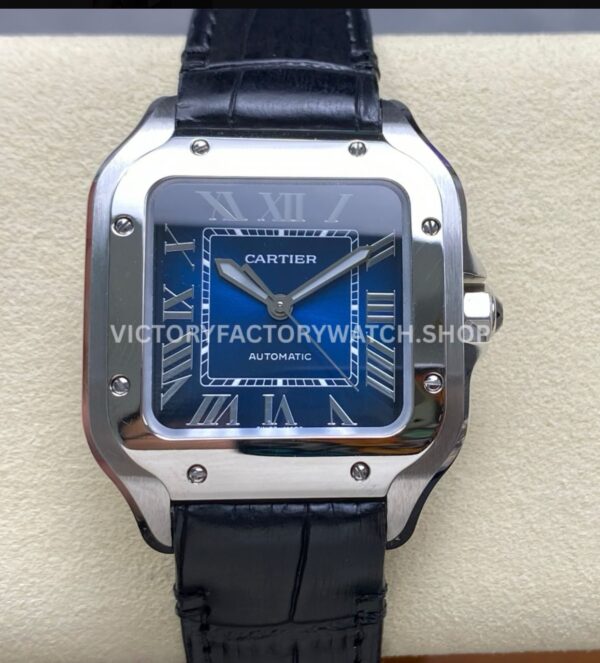 J12 Factory Cartier Santos WSSA0063 35.1mm Leather Strap Roman Numerals Blue Dial (9) J12 Factory Cartier Santos WSSA0063 blue dial leather strap