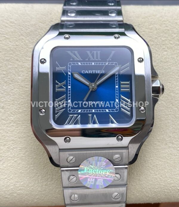 J12 Factory Cartier Santos WSSA0063 39.8mm Full Steel Roman Numerals Blue Dial (9) J12 Factory Cartier Santos WSSA0063 full steel blue dial