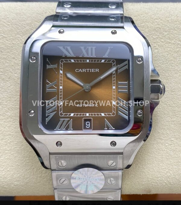 J12 Factory Cartier Santos WSSA0064 39.8mm Full Steel Roman Numerals Brown Dial (10) J12 Factory Cartier Santos WSSA0064 full steel brown dial
