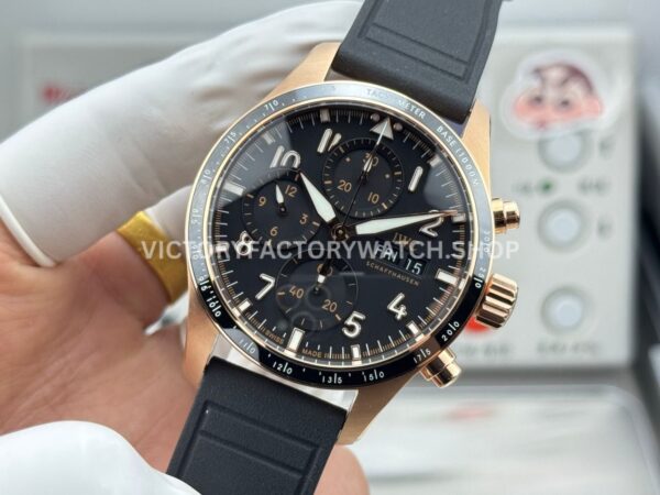 JP Factory IWC Pilot Chronograph IW388309 41mm Rose Gold Rubber Strap Arabic Numerals Black Dial (5) JP Factory IWC Pilot Chronograph IW388309 41mm Rose Gold Rubber Strap Arabic Numerals Black Dial