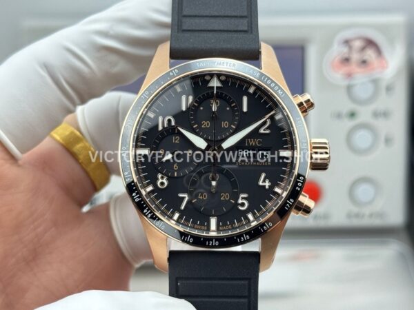 JP Factory IWC Pilot Chronograph IW388309 41mm Rose Gold Rubber Strap Arabic Numerals Black Dial (7) JP Factory IWC Pilot Chronograph IW388309 41mm black dial replica watch