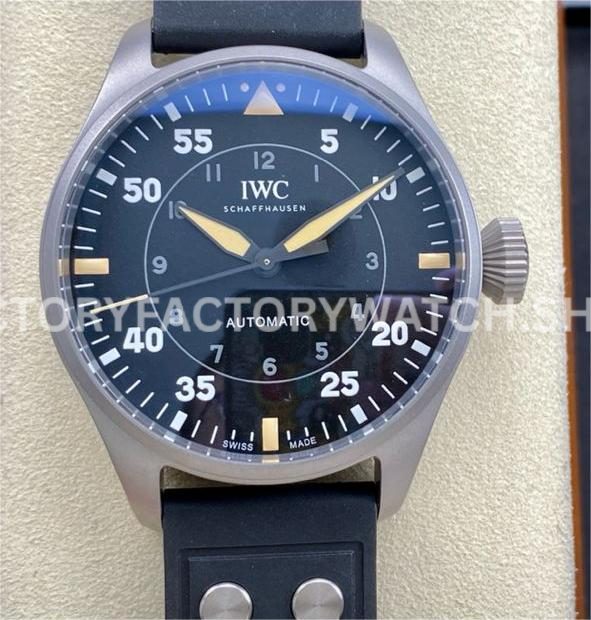 M+ Factory IWC Big Pilot IW329701 43mm Titanium Rubber Strap Arabic Numerals Black Dial (1) M+ Factory IWC Big Pilot IW329701 43mm black dial rubber strap replica watch