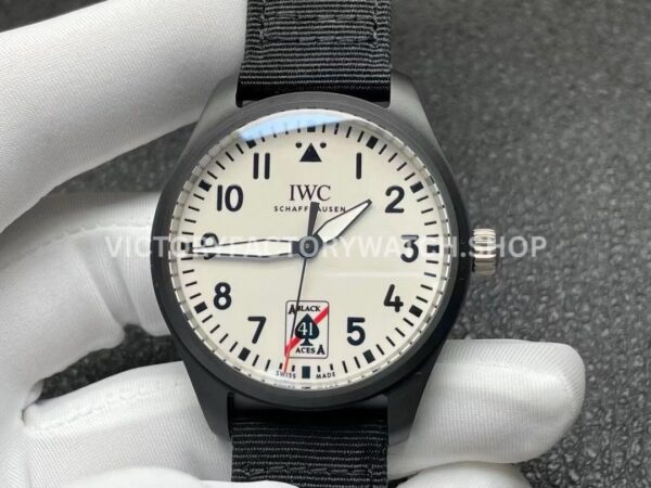M+ Factory IWC Pilot Black Aces IW326905 41mm Ceramic Textile Strap White Dial (3) M+ Factory IWC Pilot Black Aces IW326905 White Dial