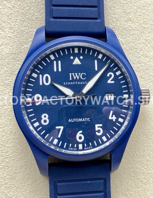 M+ Factory IWC Pilot Laureus Edition IW328101 41mm Ceramic Rubber Strap Arabic Numerals Blue Dial (1) M+ Factory IWC Pilot Laureus Edition IW328101 Blue Dial