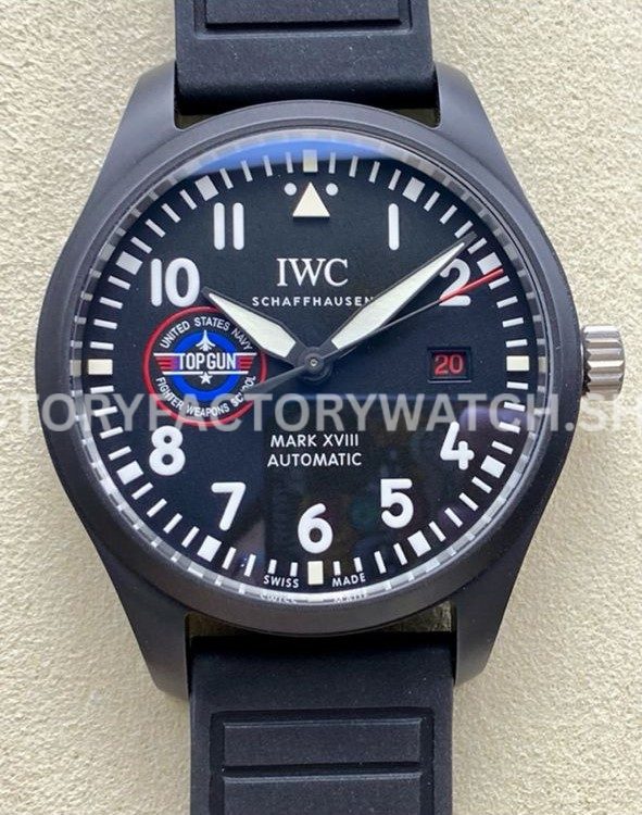 M+ Factory IWC Pilot Mark XVIII Top Gun IW324711 41mm Ceramic Rubber Strap Arabic Numerals Black Dial (8) M+ Factory IWC Pilot Mark XVIII Top Gun IW324711