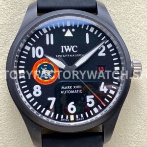 M+ Factory IWC Pilot Mark XVIII Top Gun IW324712 41mm Ceramic Rubber Strap Arabic Numerals Black Dial (7) M+ Factory IWC Pilot Mark XVIII Top Gun IW324712