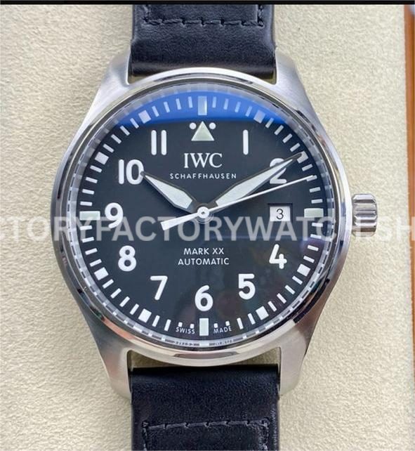 M+ Factory IWC Pilot Mark XX IW328201 40mm Steel Black Leather Strap Arabic Numerals Black Dial (8) M+ Factory IWC Pilot Mark XX IW328201 Black Leather Strap
