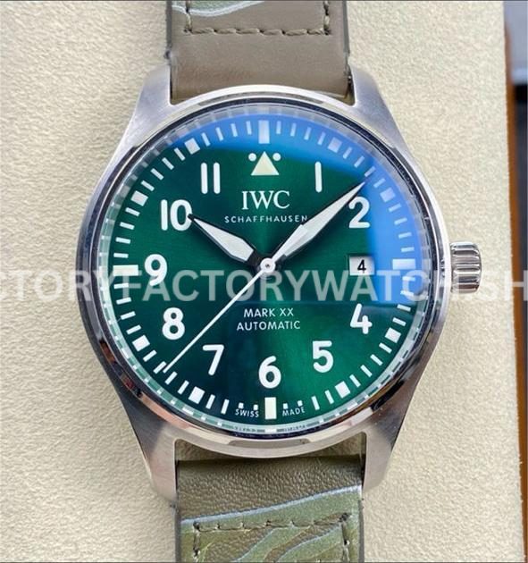M+ Factory IWC Pilot Mark XX IW328205 40mm Steel Brown Leather Strap Arabic Numerals Green Dial (5) M+ Factory IWC Pilot Mark XX IW328205 Brown Leather Green Dial