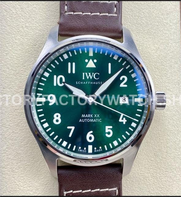 M+ Factory IWC Pilot Mark XX IW328205 40mm Steel Leather Strap Arabic Numerals Green Dial (3) M+ Factory IWC Pilot Mark XX IW328205 Green Dial Leather Strap