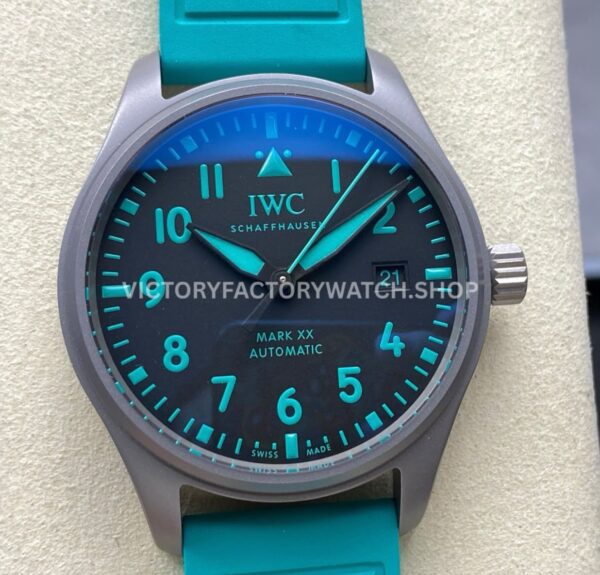 M+ Factory IWC Pilot Mark XX Mercedes-AMG Petronas IW328210 40mm Titanium Blue Rubber Strap Blue Arabic Numerals Black Dial (9) M+ Factory IWC Pilot Mark XX Mercedes-AMG IW328210 Blue Dial