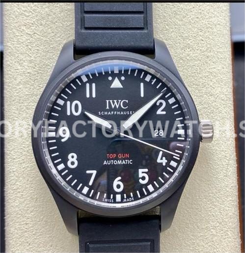M+ Factory IWC Pilot Top Gun IW326901 41mm Ceramic Rubber Strap Arabic Numerals Black Dial (9) M+ Factory IWC Pilot Top Gun IW326901 Black Dial