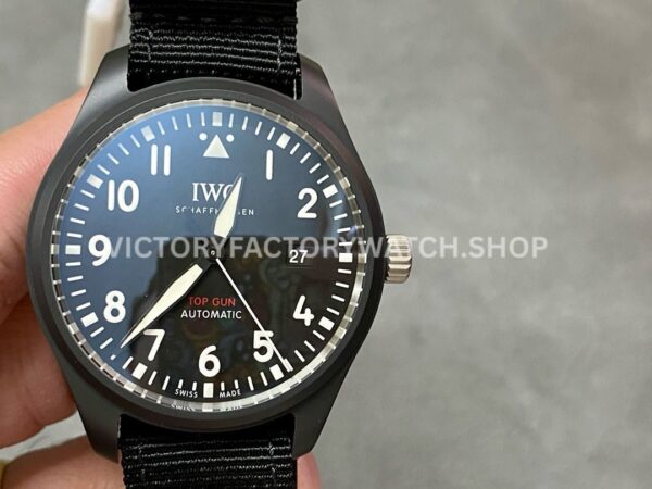 M+ Factory IWC Pilot Top Gun IW326901 41mm Ceramic Textile Strap Arabic Numerals Black Dial (4) M+ Factory IWC Big Pilot Top Gun IW329801 Black Dial