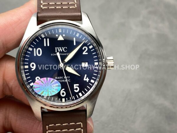 MKS Factory IWC Pilot Mark XVIII IW327010 40mm Steel Brown Leather Strap Arabic Numerals Blue Dial (1) MKS Factory IWC Pilot Mark XVIII IW327010 Blue Dial
